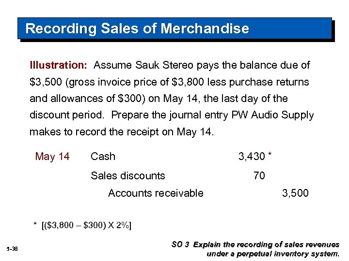 Recording Sales of Merchandise Illustration: Assume Sauk Stereo pays the balance due of $3,