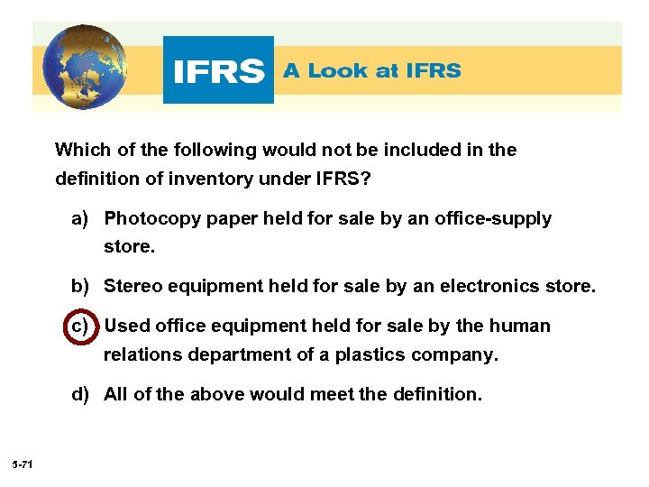 Which of the following would not be included in the definition of inventory under