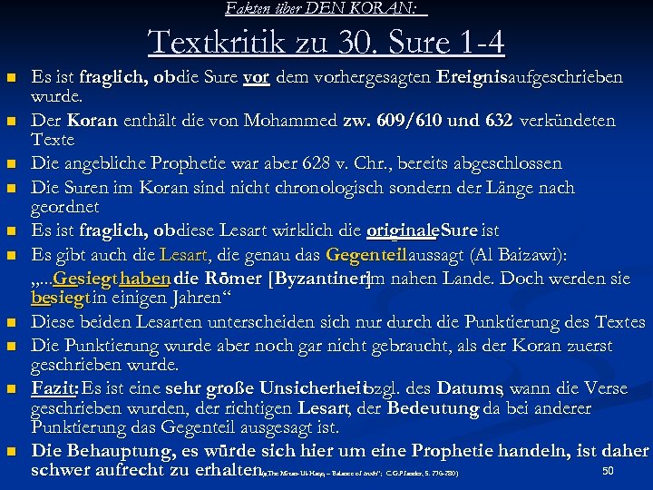 Fakten über DEN KORAN: Textkritik zu 30. Sure 1 -4 n n n n