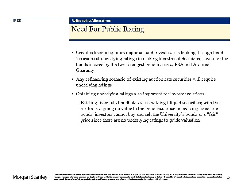 IPED Refinancing Alternatives Need For Public Rating • Credit is becoming more important and