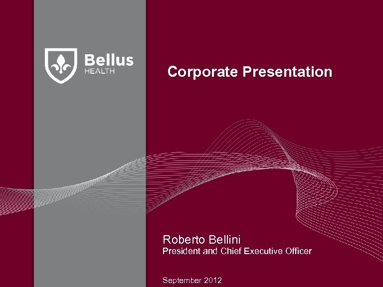 Corporate Presentation Roberto Bellini President and Chief Executive Officer September 2012 