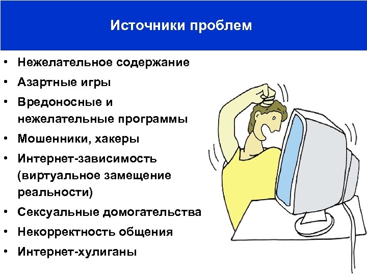 Источники проблем • Нежелательное содержание • Азартные игры • Вредоносные и нежелательные программы •