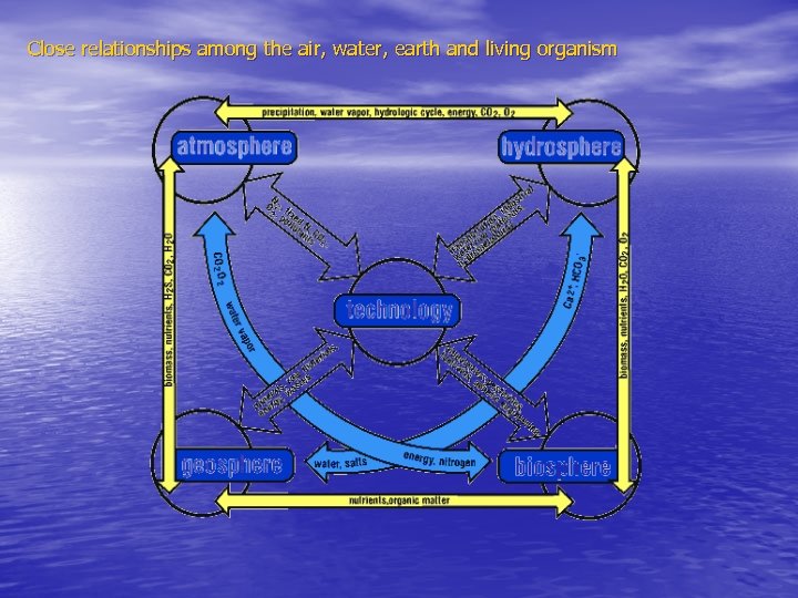 Close relationships among the air, water, earth and living organism 