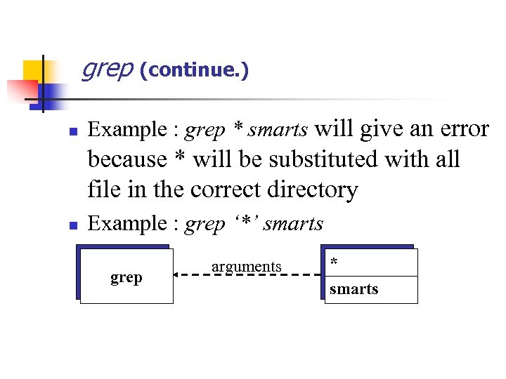 grep (continue. ) n Example : grep * smarts will give an error because