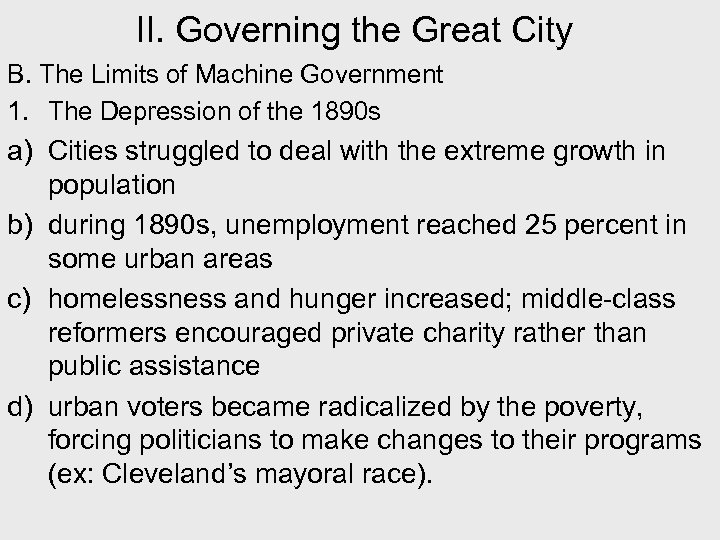 II. Governing the Great City B. The Limits of Machine Government 1. The Depression