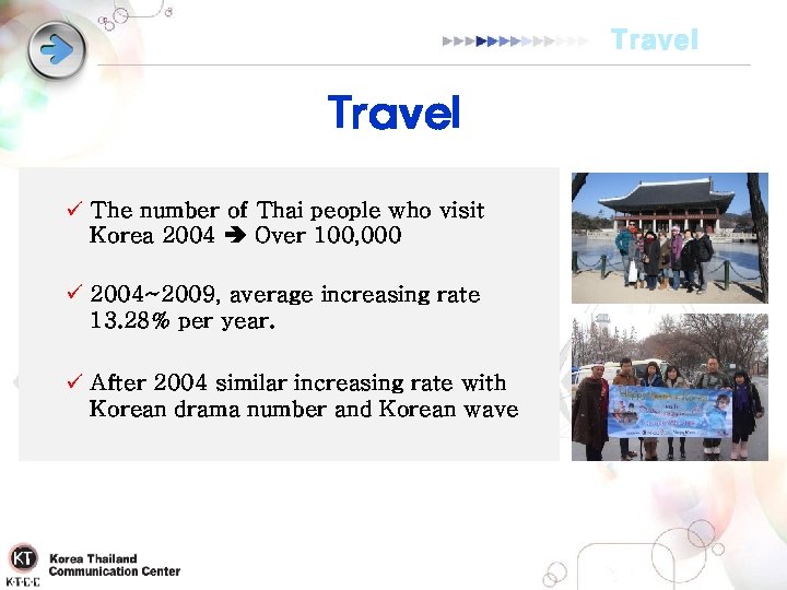 Travel ü The number of Thai people who visit Korea 2004 Over 100, 000