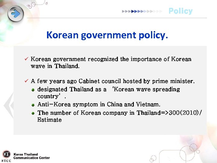 Policy Korean government policy. ü Korean government recognized the importance of Korean wave in