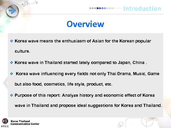 Introduction Overview v Korea wave means the enthusiasm of Asian for the Korean popular