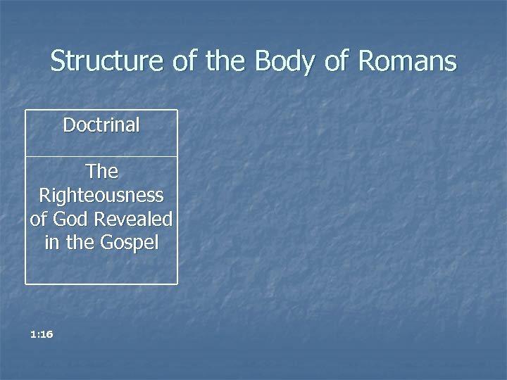 Structure of the Body of Romans Doctrinal The Righteousness of God Revealed in the