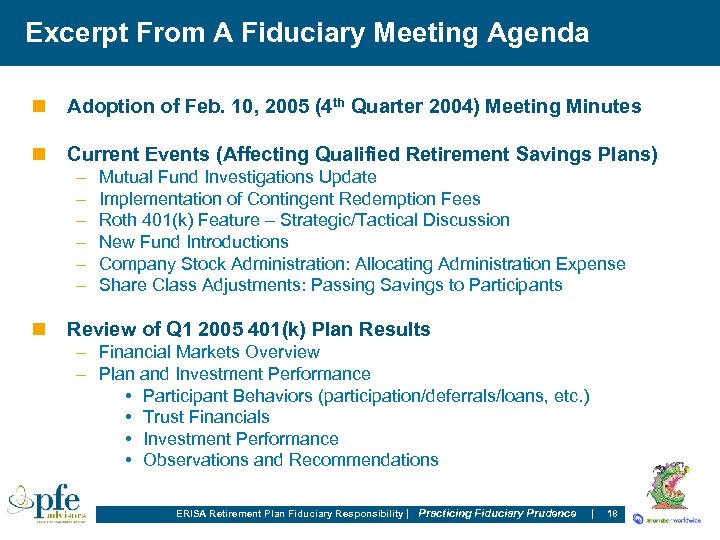 Excerpt From A Fiduciary Meeting Agenda n Adoption of Feb. 10, 2005 (4 th