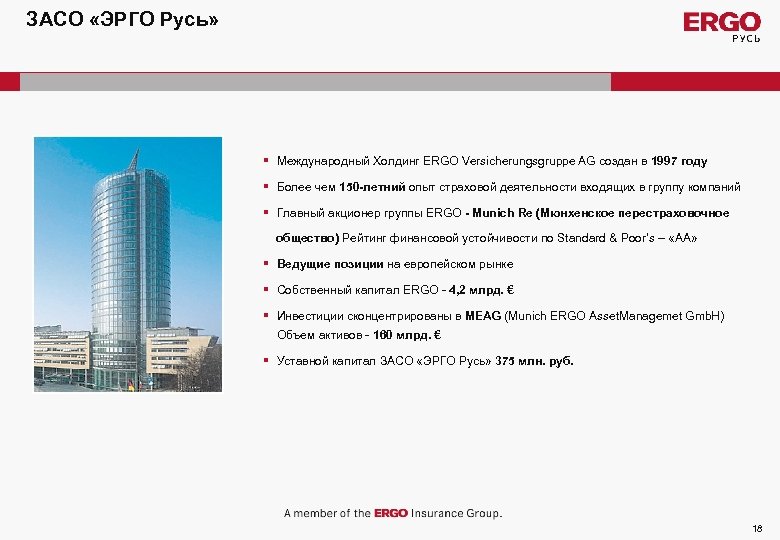 ЗАСО «ЭРГО Русь» § Международный Холдинг ERGO Versicherungsgruppe AG создан в 1997 году §