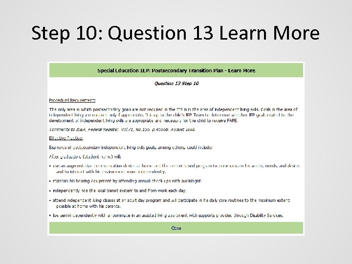 Step 10: Question 13 Learn More 
