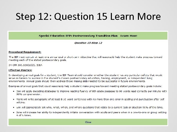 Step 12: Question 15 Learn More 