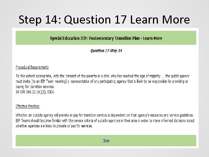 Step 14: Question 17 Learn More 