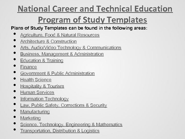 National Career and Technical Education Program of Study Templates Plans of Study Templates can