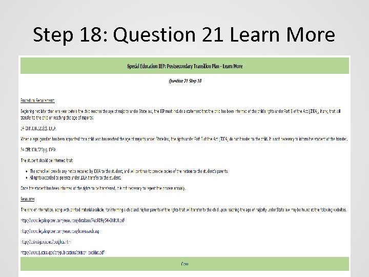 Step 18: Question 21 Learn More 