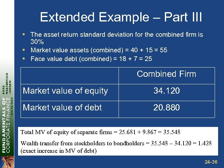 Extended Example – Part III § The asset return standard deviation for the combined