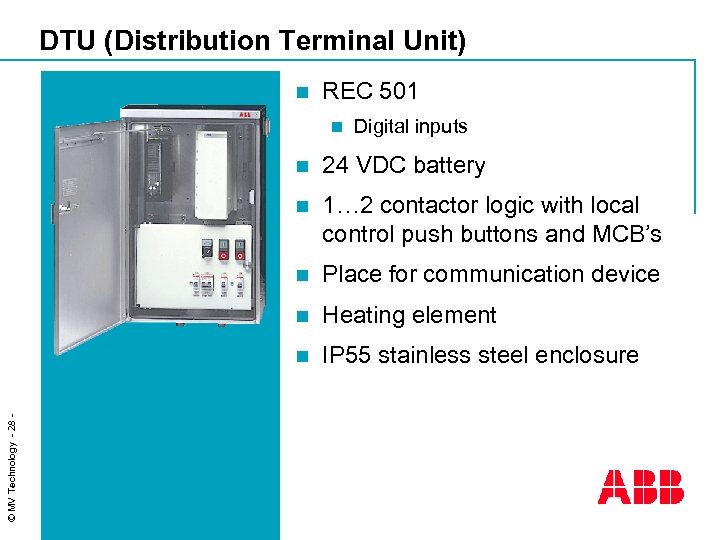 DTU (Distribution Terminal Unit) n REC 501 n Digital inputs 24 VDC battery n