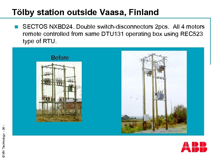 Tölby station outside Vaasa, Finland n SECTOS NXBD 24. Double switch-disconnectors 2 pcs. All