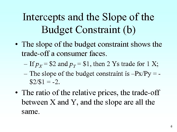 Intercepts and the Slope of the Budget Constraint (b) • The slope of the