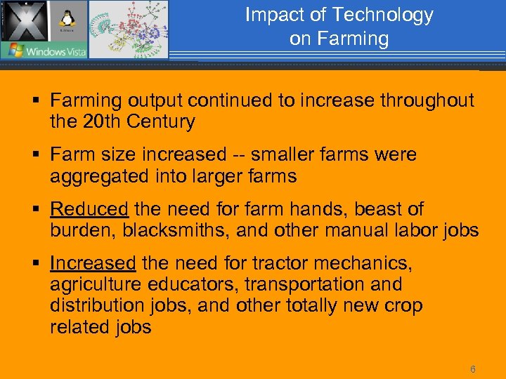 Impact of Technology on Farming § Farming output continued to increase throughout the 20