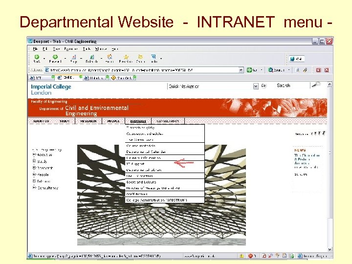 Departmental Website - INTRANET menu - 