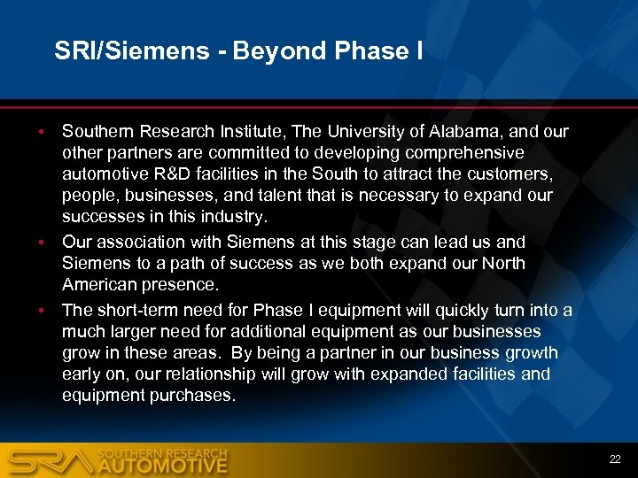 SRI/Siemens - Beyond Phase I • Southern Research Institute, The University of Alabama, and