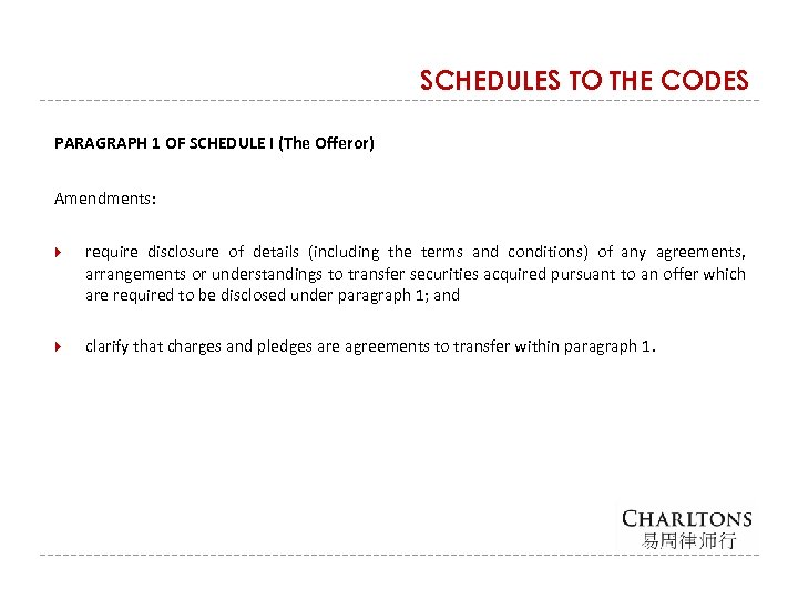 SCHEDULES TO THE CODES PARAGRAPH 1 OF SCHEDULE I (The Offeror) Amendments: require disclosure