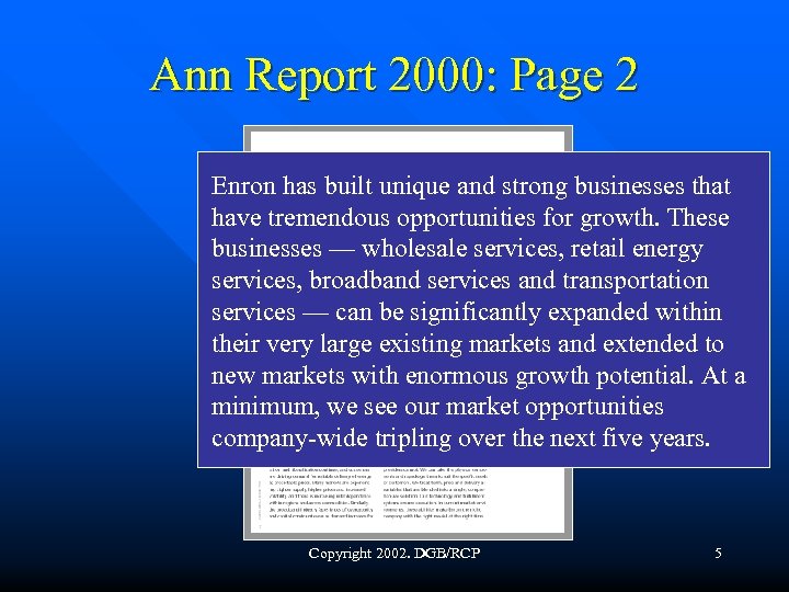 Ann Report 2000: Page 2 Enron has built unique and strong businesses that have
