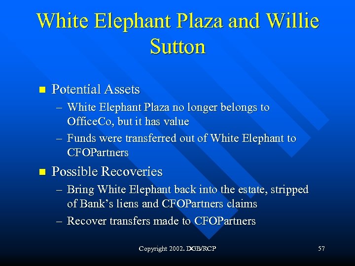 White Elephant Plaza and Willie Sutton n Potential Assets – White Elephant Plaza no