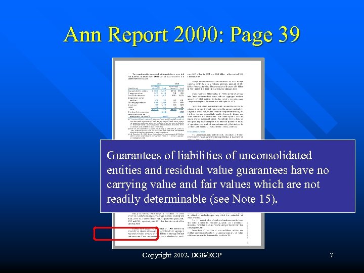 Ann Report 2000: Page 39 Guarantees of liabilities of unconsolidated entities and residual value