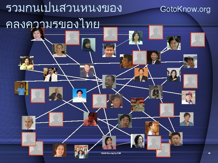 รวมกนเปนสวนหนงของ คลงความรของไทย Goto. Know. org by KMI Goto. Know. org 46 