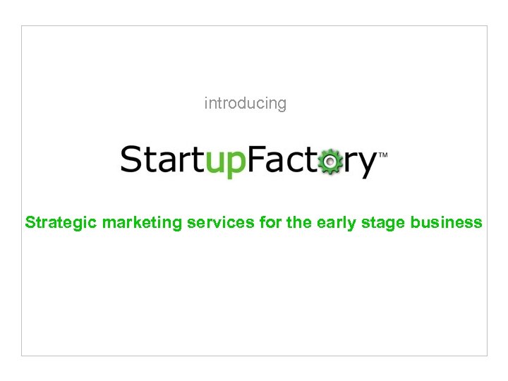 introducing Strategic marketing services for the early stage business 