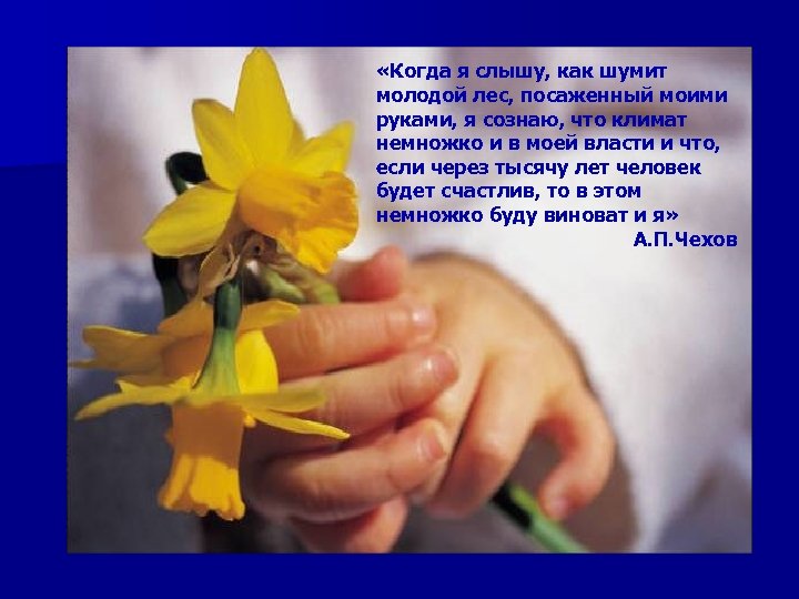  «Когда я слышу, как шумит молодой лес, посаженный моими руками, я сознаю, что