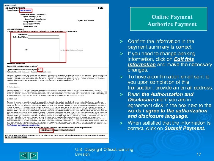 Online Payment Authorize Payment Ø Ø Ø Confirm the information in the payment summary