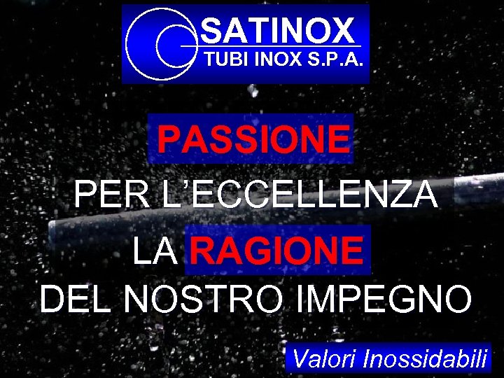 SATINOX TUBI INOX S. P. A. PASSIONE PER L’ECCELLENZA LA RAGIONE DEL NOSTRO IMPEGNO