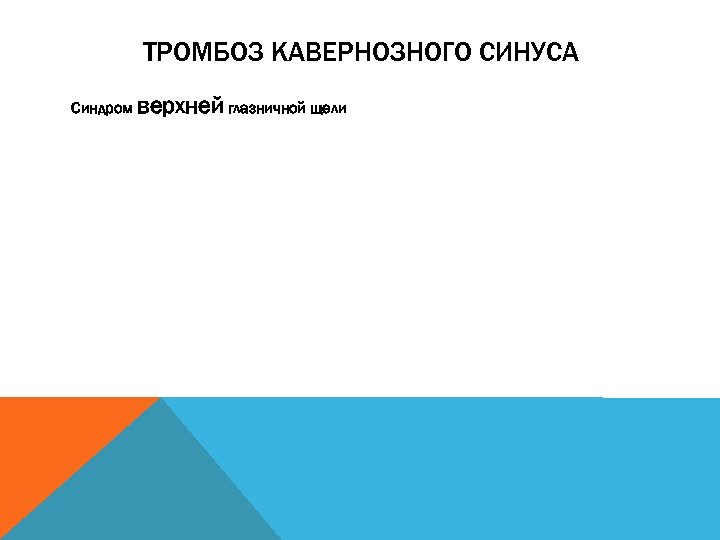ТРОМБОЗ КАВЕРНОЗНОГО СИНУСА Синдром верхней глазничной щели 