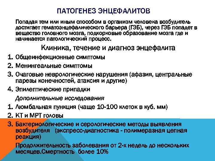 ПАТОГЕНЕЗ ЭНЦЕФАЛИТОВ Попадая тем или иным способом в организм человека возбудитель достигает гематоэнцефалического барьера