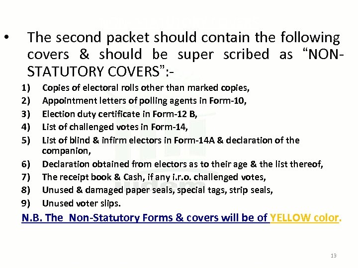  • NON- STATUTORY COVERS The second packet should contain the following covers &