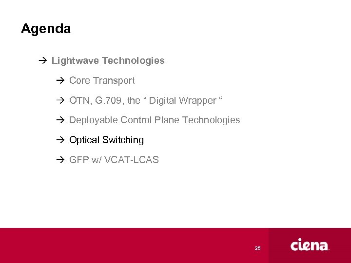 Agenda Lightwave Technologies Core Transport OTN, G. 709, the “ Digital Wrapper “ Deployable