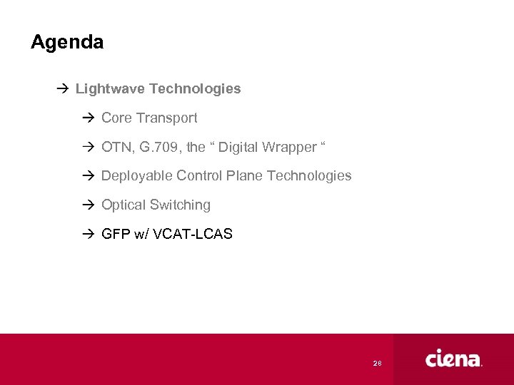 Agenda Lightwave Technologies Core Transport OTN, G. 709, the “ Digital Wrapper “ Deployable