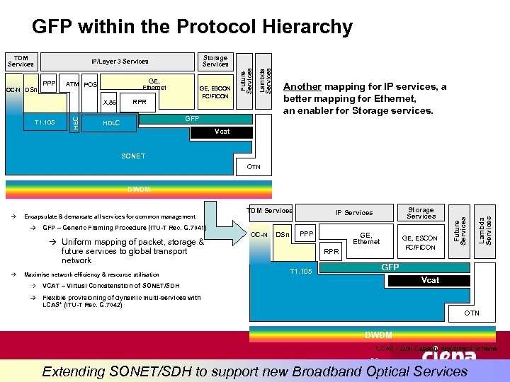 Storage Services IP/Layer 3 Services OC-N DSn PPP GE, Ethernet ATM POS T 1.