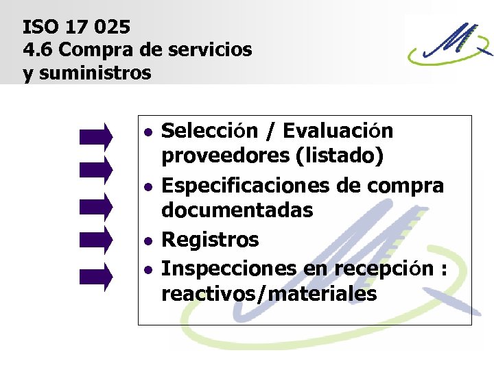 ISO 17 025 4. 6 Compra de servicios y suministros l l Selección /