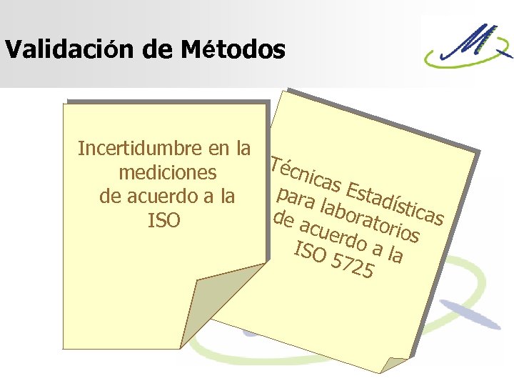 Validación de Métodos Incertidumbre en la Técn mediciones icas Est par de acuerdo a