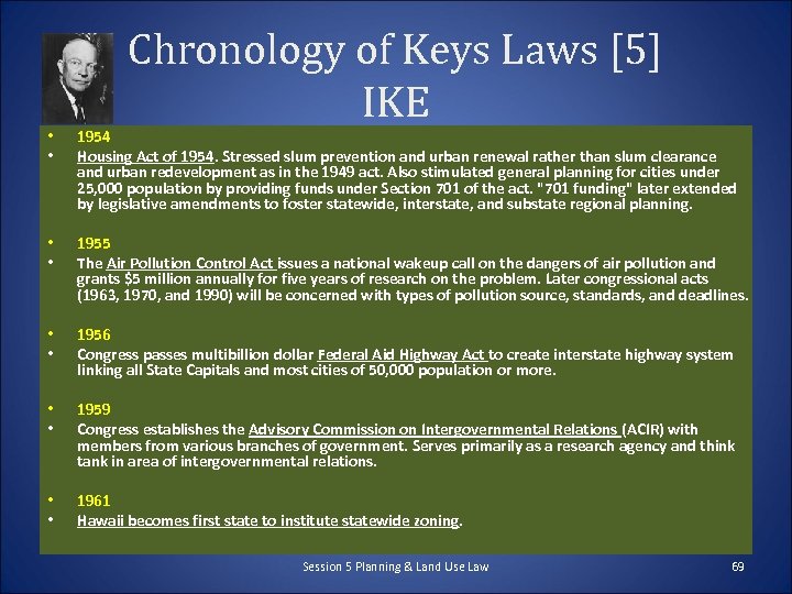 Chronology of Keys Laws [5] IKE • • 1954 Housing Act of 1954. Stressed