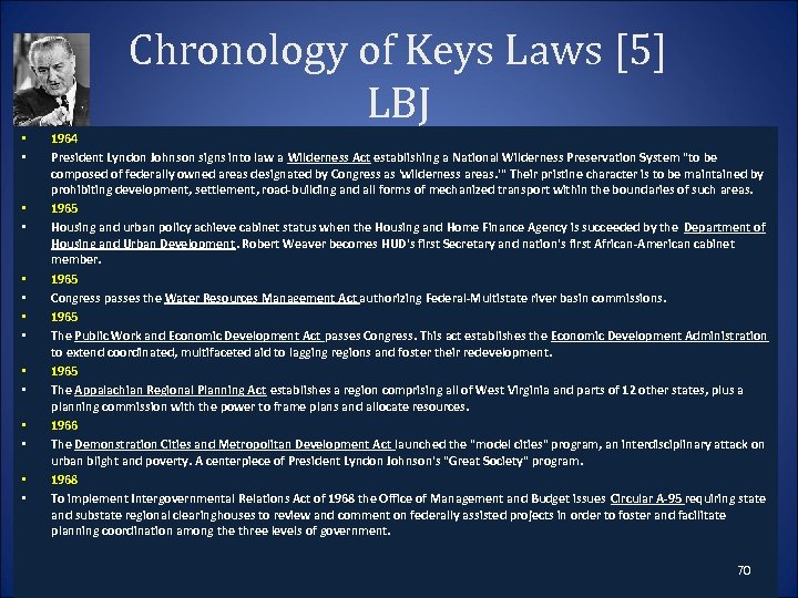 Chronology of Keys Laws [5] LBJ • • • • 1964 President Lyndon Johnson