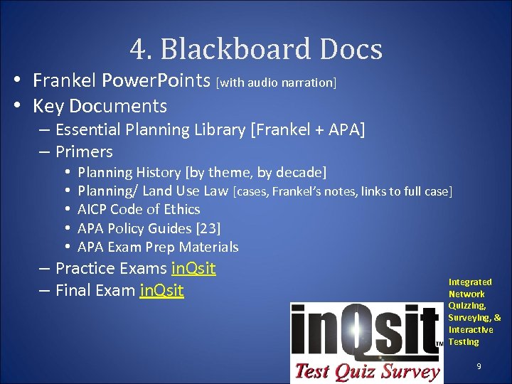 4. Blackboard Docs • Frankel Power. Points [with audio narration] • Key Documents –