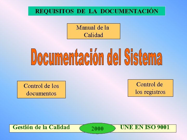 REQUISITOS DE LA DOCUMENTACIÓN Manual de la Calidad Control de los registros Control de