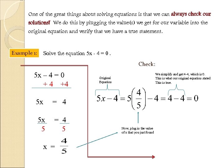 One of the great things about solving equations is that we can always check