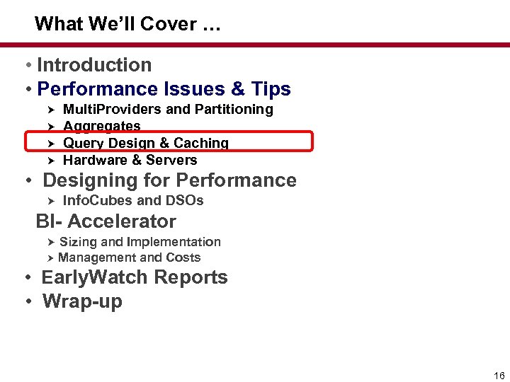 What We’ll Cover … • Introduction • Performance Issues & Tips Multi. Providers and